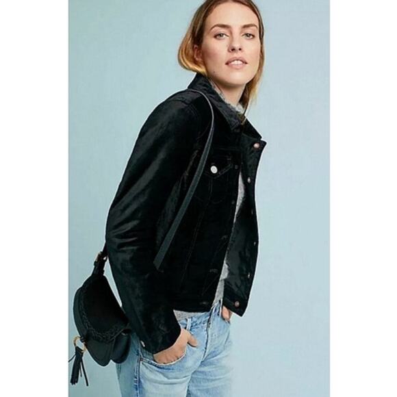 Pilcro and the Letterpress Velvet Jacket Size Small Black Button Up Slim Grunge - Picture 2 of 11